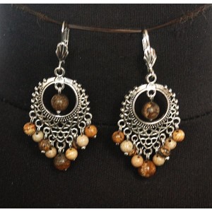 Серьги из яшмы песочной (шарик 4 и 8мм), коннектор ажурный