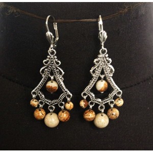 Серьги из яшмы песочной, шарик 4-8мм, коннектор "кленовый лист"