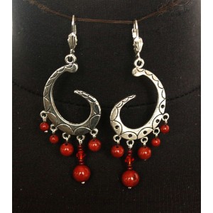 Серьги из яшмы красной, шарик 8,6 и 4мм, коннектор "сороконожка"