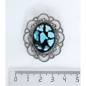 Брошь из бирюзы натуральной (мозаика) "ромашка", овал 25х18мм