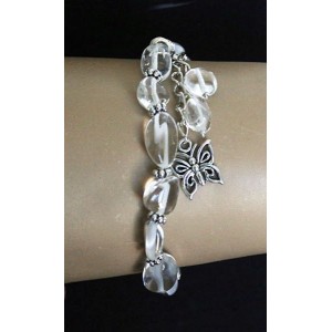 Браслет из горного хрусталя, овалы 7-12мм, с подвеской