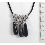 Колье-кулон из агата черного, 3 капли 30х10мм+ажурные бусинки