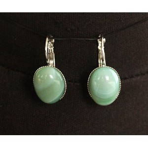 Серьги из агата зеленого, овалы 18х13мм, замок петелька