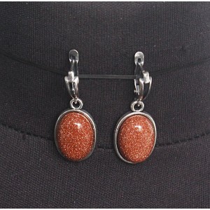 Серьги из авантюрина красного (имитация), простой овал 18х13мм, швензы посеребрение
