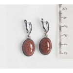 Серьги из авантюрина красного (имитация), простой овал 18х13мм, швензы посеребрение