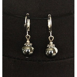 Cерьги из гематита, шарик 10мм, шапочка "ромашка"