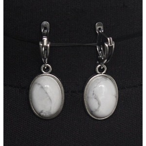 Серьги из камня каулит (имитация кахолонга), простой овал 18х13мм, швензы посеребрение