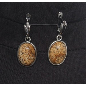 Серьги из яшмы песочной, простой овал 18х13мм, швензы посеребрение