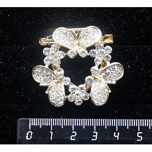 Зажим для платка + брошь "3 бабочки", цвет белый+золотистый