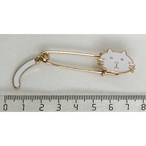 Брошь-булавка "кошка", эмаль, цвет белый+золотистый