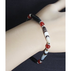 Браслет из агата кофейного (бочонок) и сердолика (шарик 6мм)