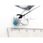 Кольцо с бирюзой (имитация), родиум, цвет темно-голубой "малый овал в цирконах"