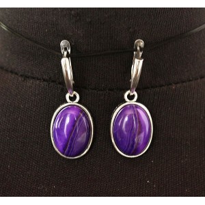Серьги из агата фиолетового, простой овал 18х13мм, швензы посеребрение