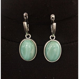 Серьги из агата зеленого, простой овал 18х13мм, швензы посеребрение