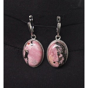 Серьги из родонита, простой овал 25х18мм, швензы посеребрение