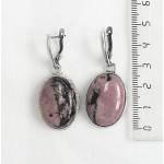 Серьги из родонита, простой овал 25х18мм, швензы посеребрение