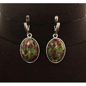 Серьги из цоизита, простой овал 25х18мм, швензы посеребрение