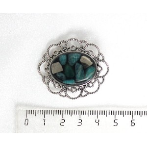 Брошь из амазонита и пирита "ромашка", мозаика, овал 25х18мм
