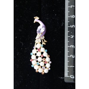 Брошь со стразами и жемчугом (иск.) "павлин", цвет белый, сиреневый, золотистый