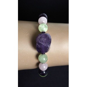 Браслет из аметиста, оникса, кварца розового, бочонок+шарик 10мм