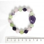 Браслет из аметиста, оникса, кварца розового, бочонок+шарик 10мм