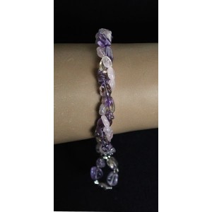 Браслет из кварца розового и аметрина, овалы, жгут 2 нити