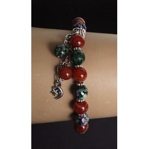 Браслет из цоизита и сердолика, шарик 8мм, с подвеской