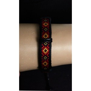 Браслет кожа+шнур+текстиль, цвет черный, красный, синий