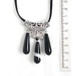 Колье-кулон из агата черного, 3 капли 30х10мм+ажурные бусинки