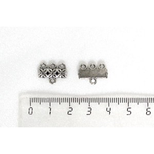 Коннектор "четырехлистники", 1+3 петельки, 15х10мм, цвет ант. серебро