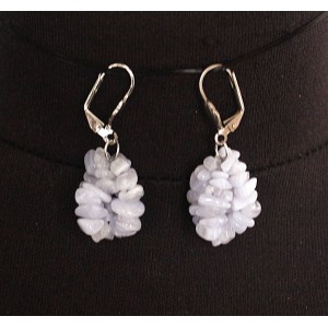 Cерьги из агата голубого (сапфирин), галтовка, 3 нити