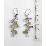 Серьги из аметиста и хризолита, овалы, на цепочке