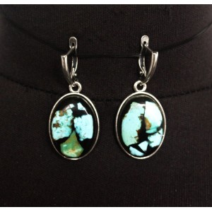 Серьги из бирюзы (натуральная), мозаика, простой овал 25х18мм, швензы посеребрение