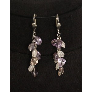 Серьги из кварца розового и аметрина, овалы, на цепочке