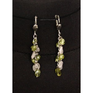 Серьги из кварца розового и хризолита, овалы, на цепочке