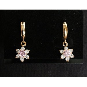 Серьги из фианита розового "цветок висячий" замок колечки