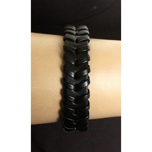 Браслет нат. кожа, оплетение косичкой, цвет черный