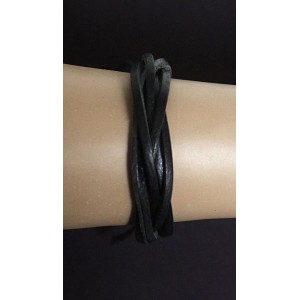 Браслет нат. кожа, жгут, цвет черный