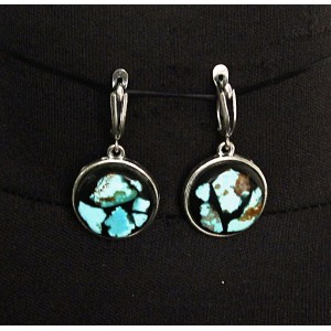 Серьги из бирюзы (натуральная), мозаика, круг 18мм, швензы посеребрение