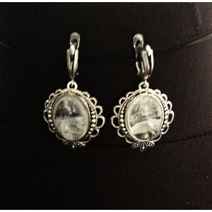 Серьги из горного хрусталя (не полностью прозрачный) "трилистник", овал 18х13мм швензы посеребрение