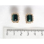Серьги из малахита, прямоугольник в цирконах 10х7мм