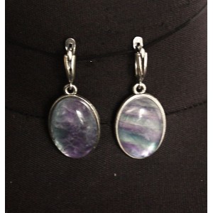 Серьги с флюоритом, простой овал 25х18мм, швензы посеребрение