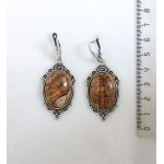 Серьги из яшмы песочной, овал 25х18мм, оправа "медальон", швензы посеребрение