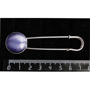 Брошь-булавка из кошачьего глаза (синт.), цвет фиолетовый, круг 20мм