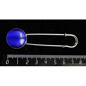 Брошь-булавка из кошачьего глаза (синт.), цвет синий индиго, круг 20мм
