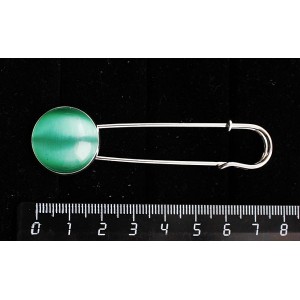 Брошь-булавка из кошачьего глаза (синт.), цвет зеленый мятный, круг 20мм