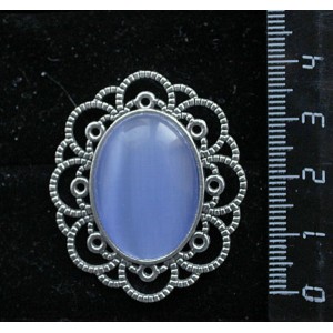Брошь из кошачьего глаза (синт.), овал 25х18мм, цвет синий лавандовый,  "ромашка"