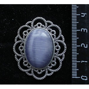 Брошь из кошачьего глаза (синт.), овал 25х18мм, цвет фиолетовый, "ромашка"