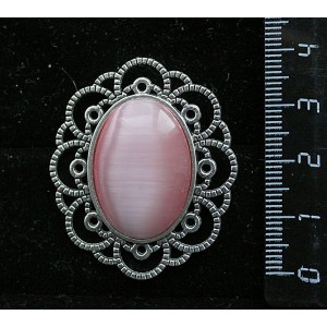 Брошь из кошачьего глаза (синт.), овал 25х18мм, цвет розовый, "ромашка"