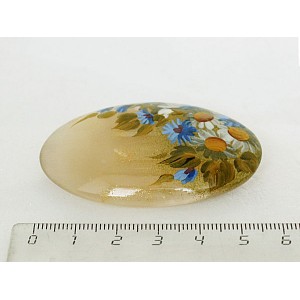 Брошь из селенита "ромашки и васильки", овал
